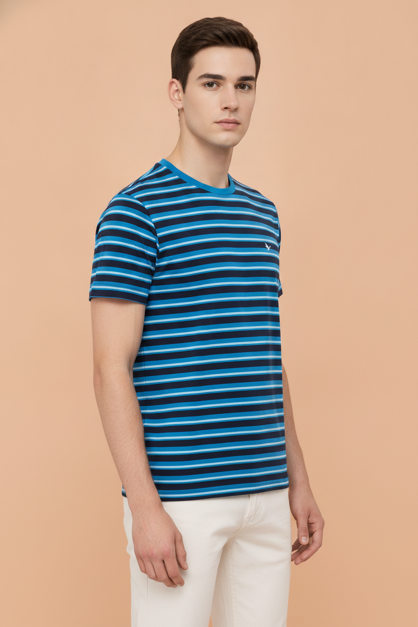 Mens Premium Cotton Striped Half Sleeve Crew Neck T-Shirts