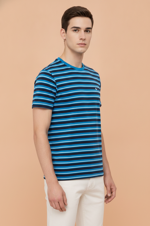 Mens Premium Cotton Striped Half Sleeve Crew Neck T-Shirts
