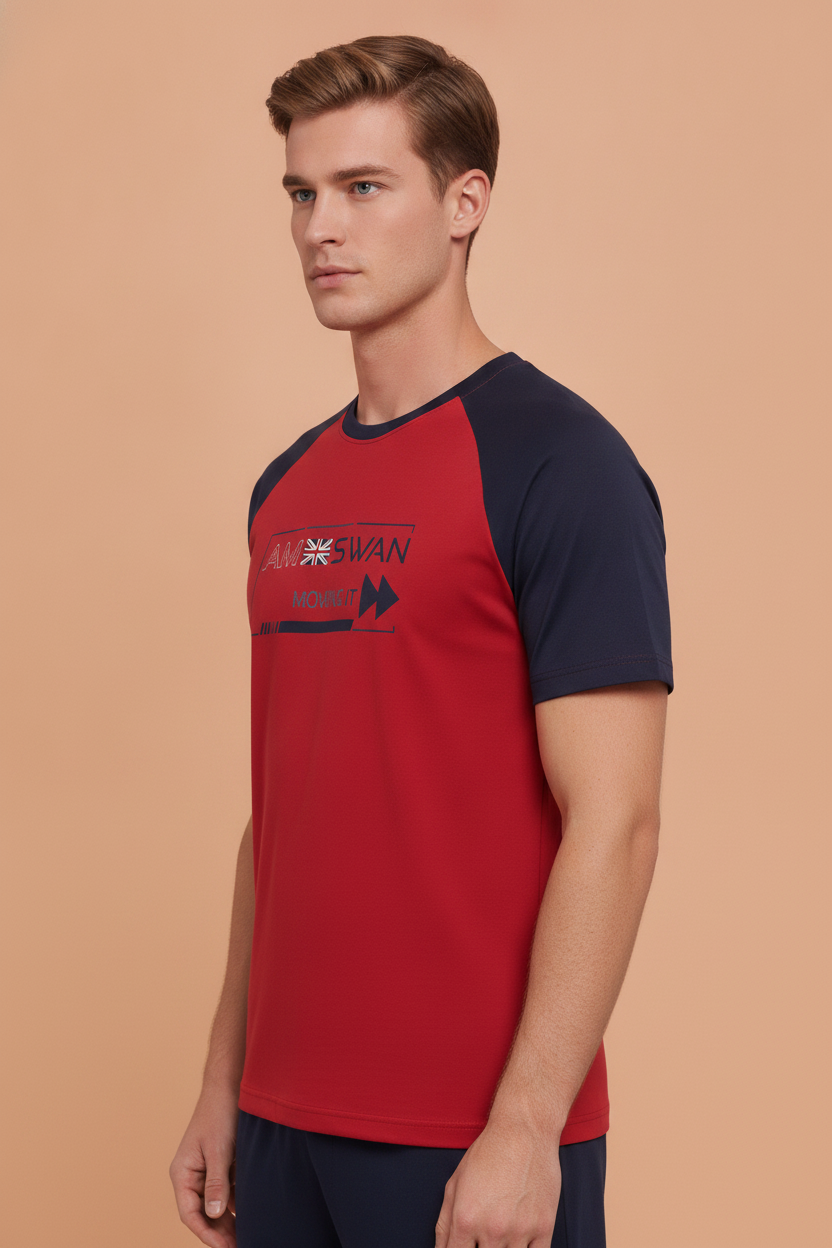 Mens Cotton Rich Lycra Graphic Raglan Half Sleeve Crew Neck T-Shirts