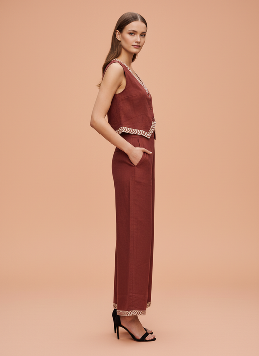 Rust Sleeveless Co-ord Set with Wide-Leg Pants
