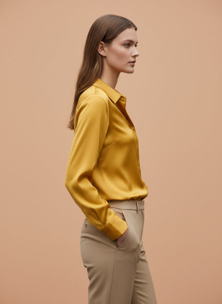 European Satin Spread Collar Shirt