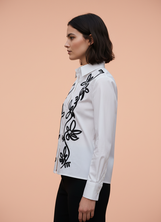 Elegant  Floral Embroidered Shirt for Women