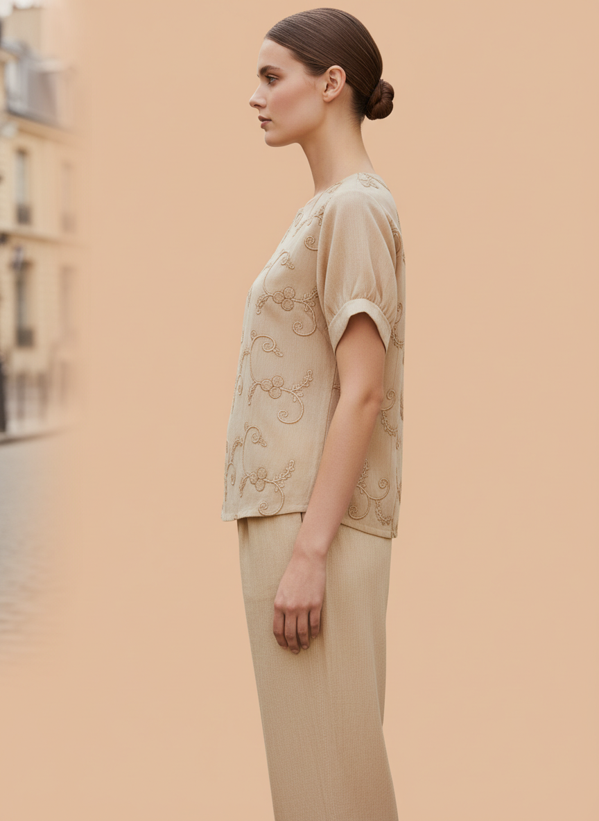 Elegant Beige Embroidered Co-Ord Set for Women