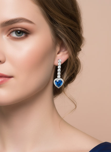 Celestial Blue Heart Cubic Zirconia Necklace & Earrings Set