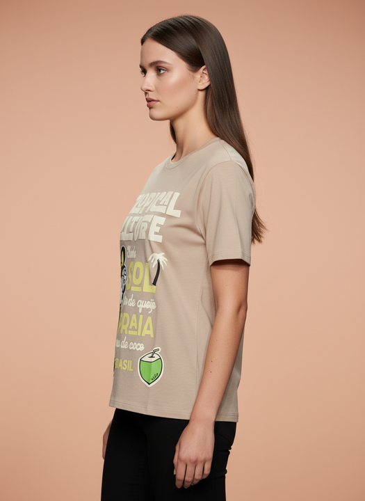 Beige Tropical Minnie Mouse Oversized T-Shirt