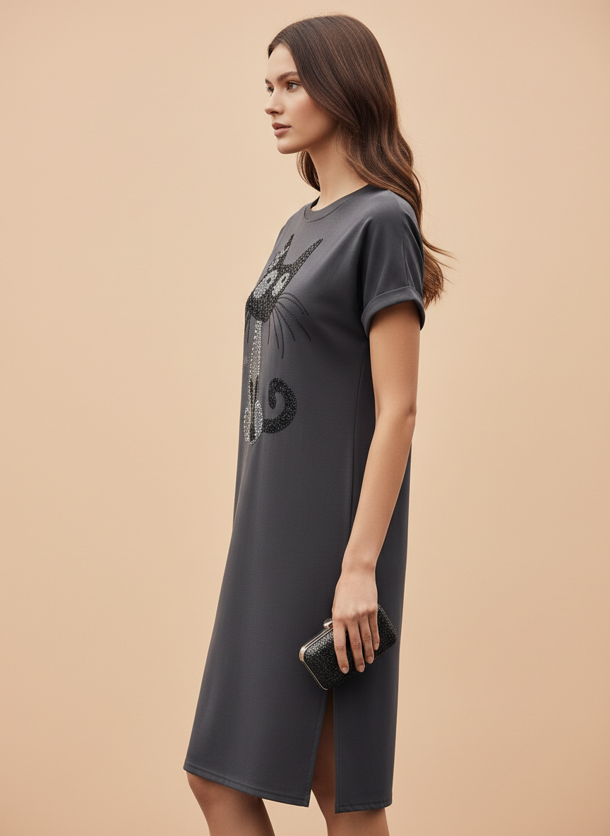 Women’s Stylish Cat Print T-Shirt Dress