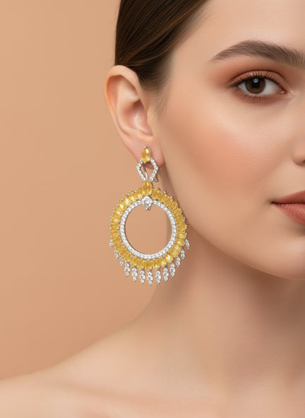 Luxury Yellow & Silver Cubic Zirconia Statement Hoop Earrings for Women