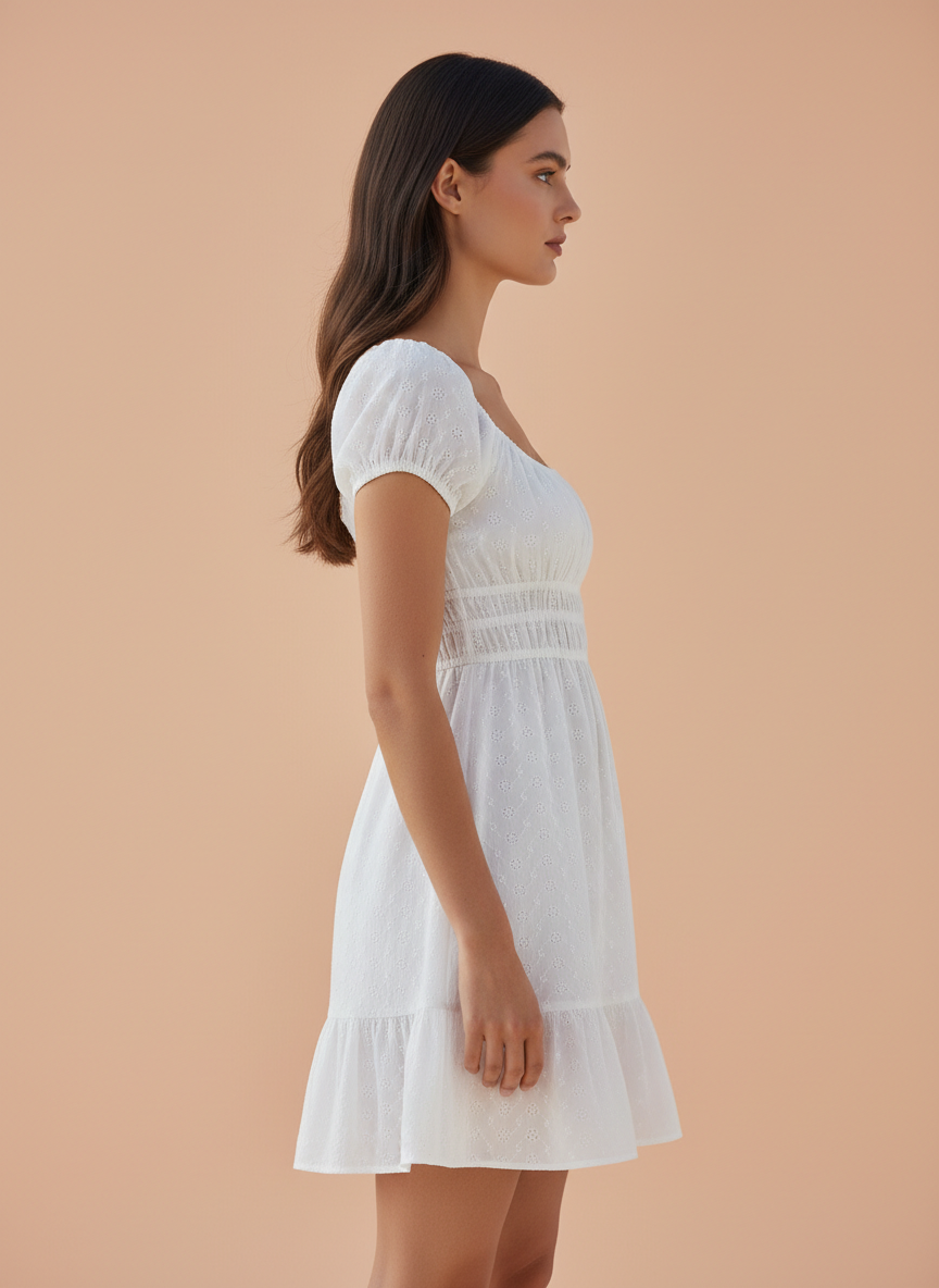 White Smocked Mini Dress