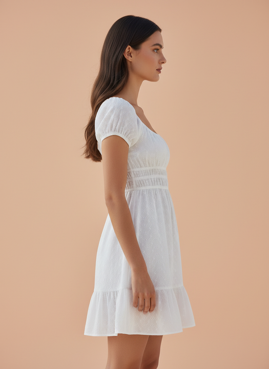 White Smocked Mini Dress