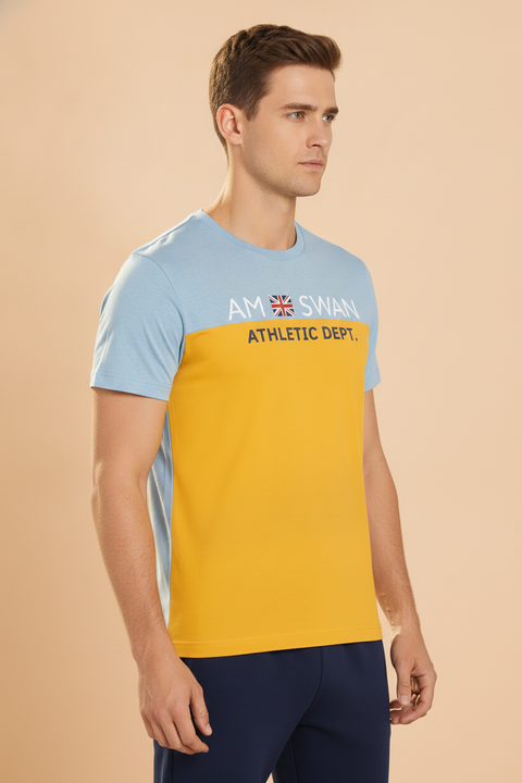 Mens Premium Cotton Colourblock Printed Half Sleeve Crew Neck T-Shirts