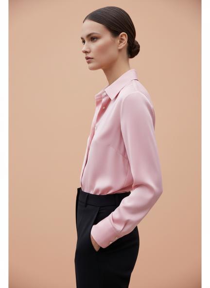 Peachy Pink Regular Fit Summer Satin Shirt