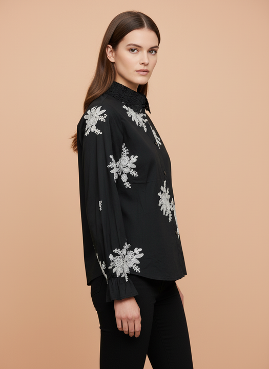White Lace Applique Work Blouse
