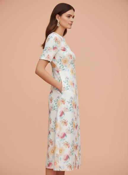 Premium Muslin Digital Print  Maxi Dress With Slash Pocket