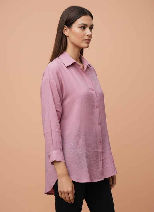Blush Pink Embroidered Casual Shirt for Women