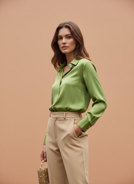 Olive Regular Fit Summer Satin Shirt