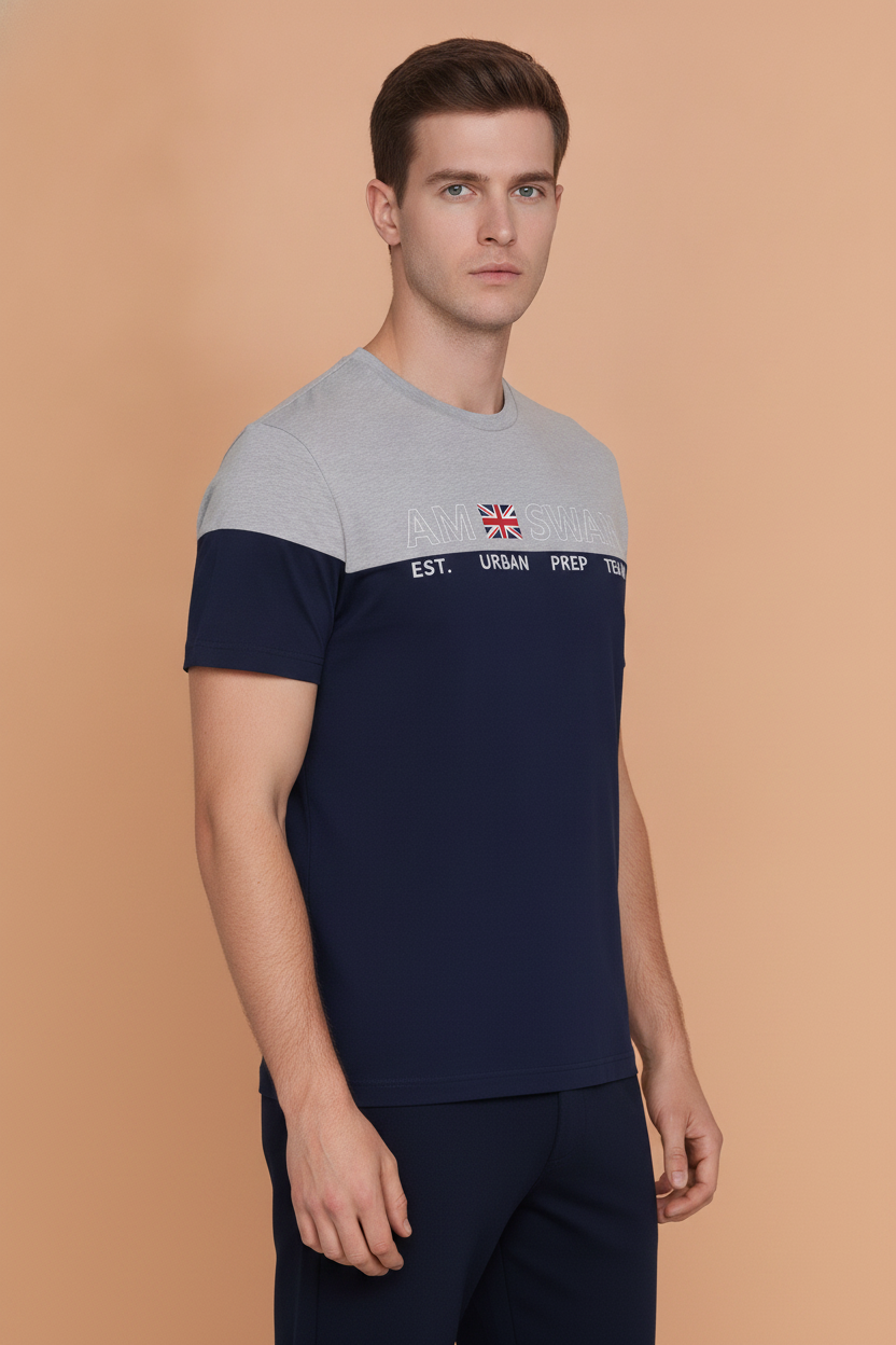 Mens Premium Cotton Colourblock Printed Half Sleeve Crew Neck T-Shirts