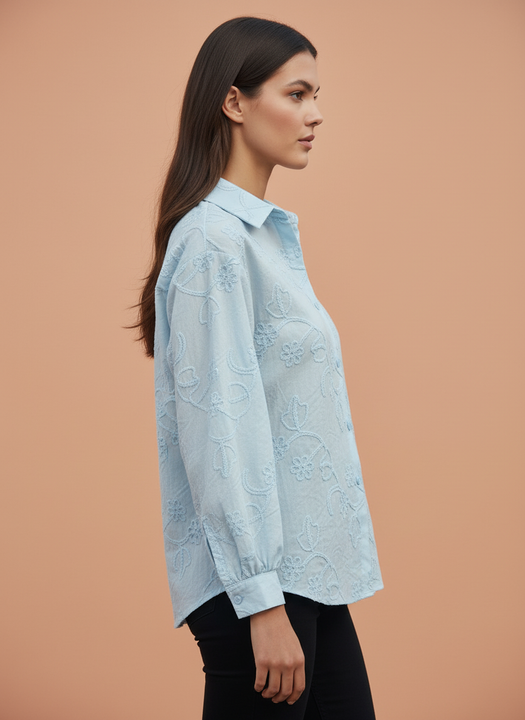 Light Blue Embroidered Women Shirt