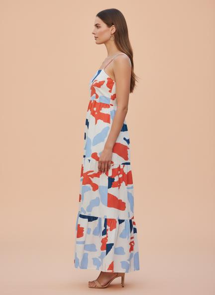Premium American Crepe Digital Print  Shoulder Strap Maxi Dress With Slash Pocket