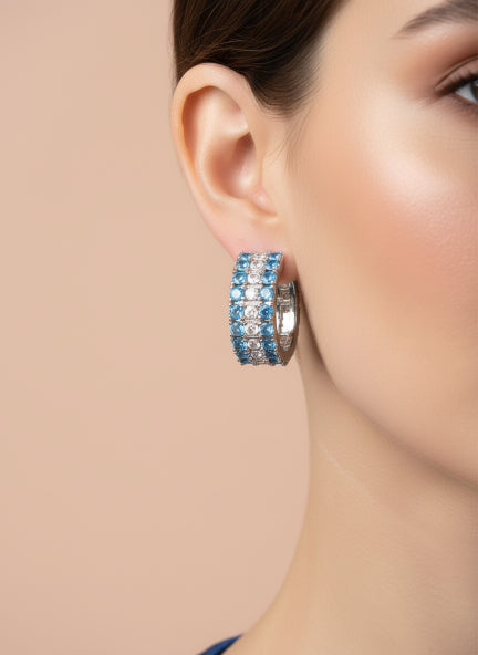 Blue Cubic Zirconia Crystal Hoop Earrings