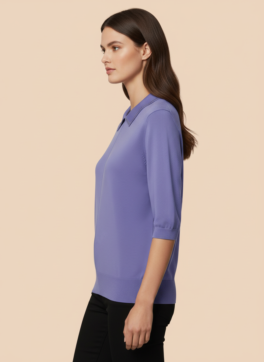 Lavender Purple Knit Top with Embellished Peter Pan Collar