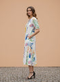 Rayon Printed Puff Sleeve A Line Front Button Maxi Dress