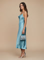 Women’s Luxury Satin Midi Dress Aqua Spaghetti Strap