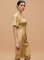 Women’s Luxury European Satin Mustard Midi Dress