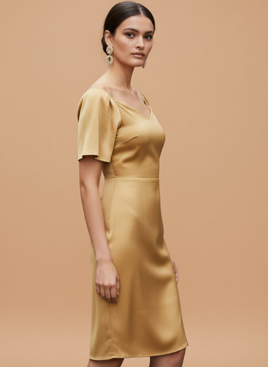 Women’s Luxury European Satin Mustard Midi Dress