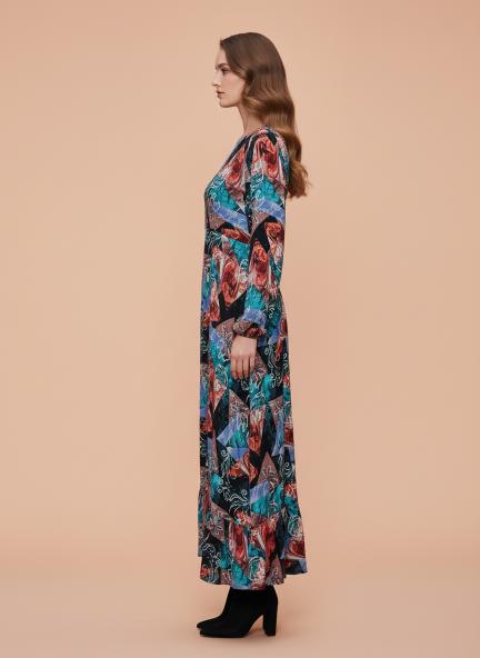 Rayon Printed Full Sleeve Maxi Dress
