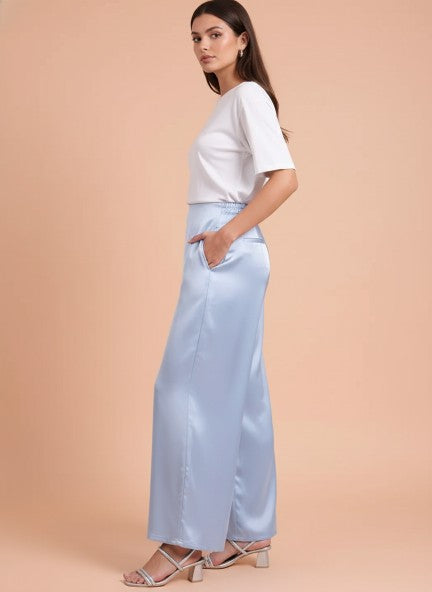 European Satin Regular Fit Flared Trouser