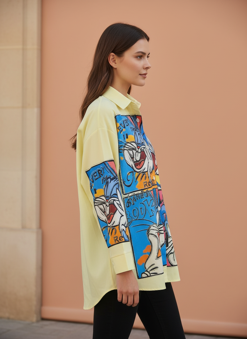 Women’s Premium Printed Oversize Satin-Shirt