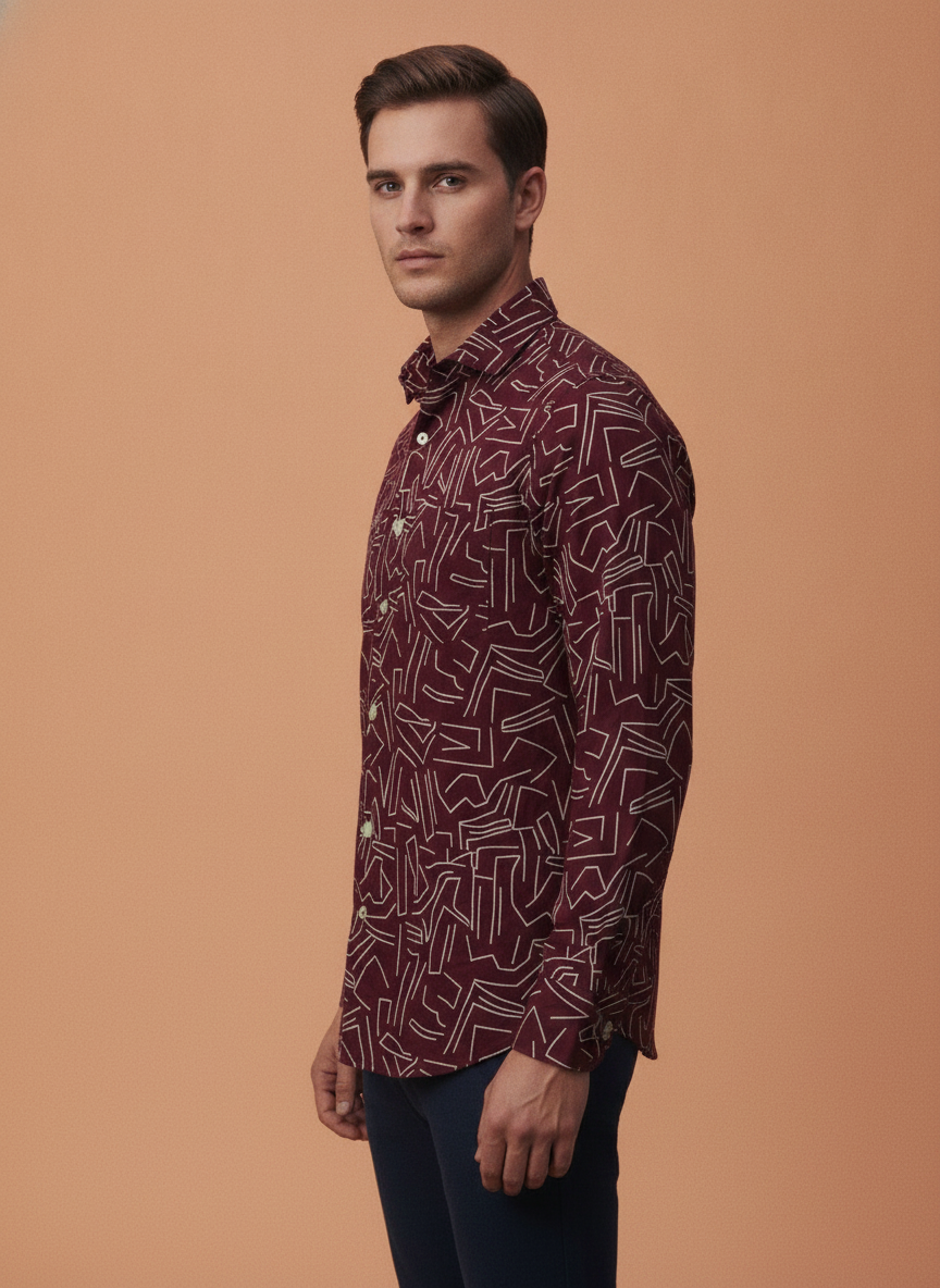 Premium Rayon Shirt For Men With Spread Collar And Smart Fit In Self Design