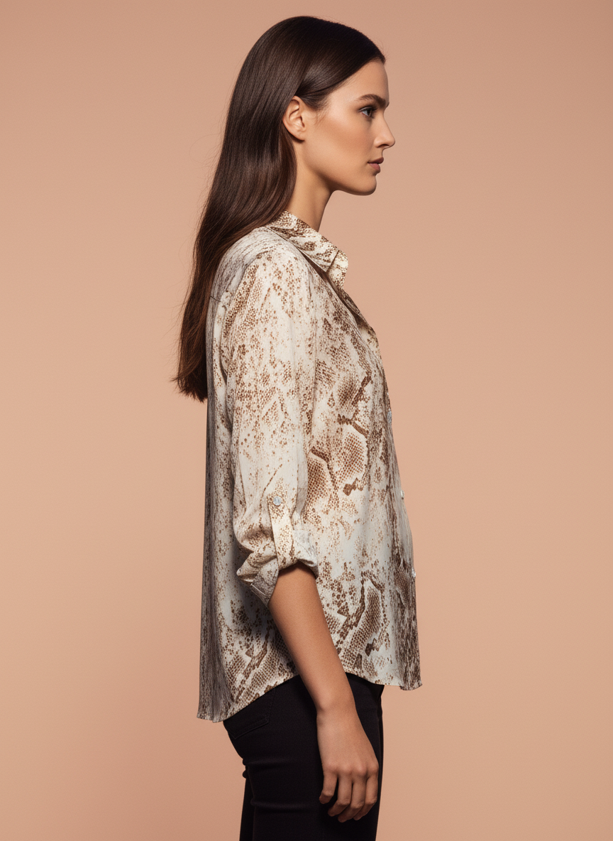 Women's Beige & Brown Snakeskin Printed Oversized Shirt
