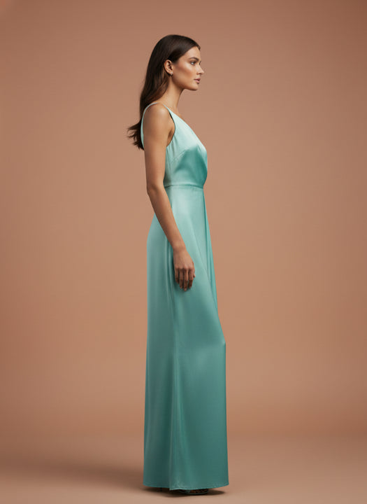 Women's Luxury One-Shoulder European Satin Dress Mint Frost