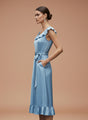 Women’s Luxury European Satin Ice Blue Mist Midi Dress
