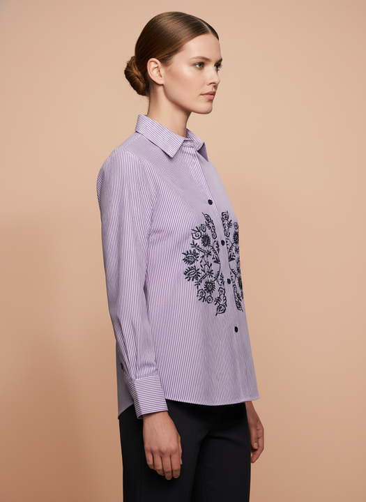 Lavender Grace Floral Embroidered Striped Shirt