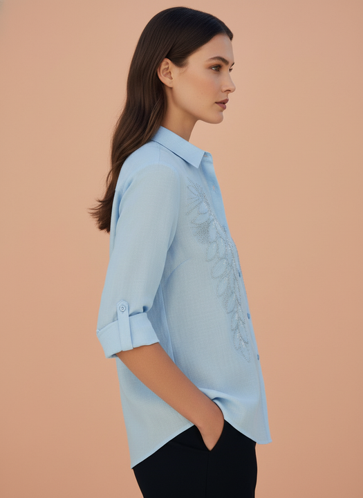 Elegant Sky Blue Embroidered Womens Shirt