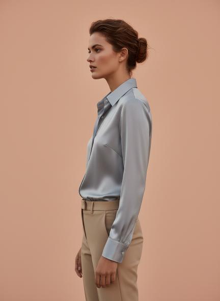 Grey Regular Fit Summer Satin Shirt