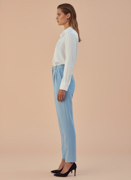 Banana Crepe Deep Teal Skin Fit Multi Pleated Trouser