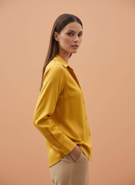 European Satin Spread Collar Shirt