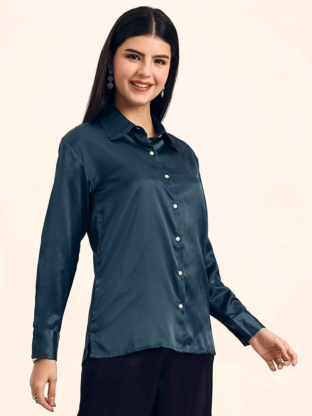 Luxury Modal Satin Shirt for Women  Deep Teal