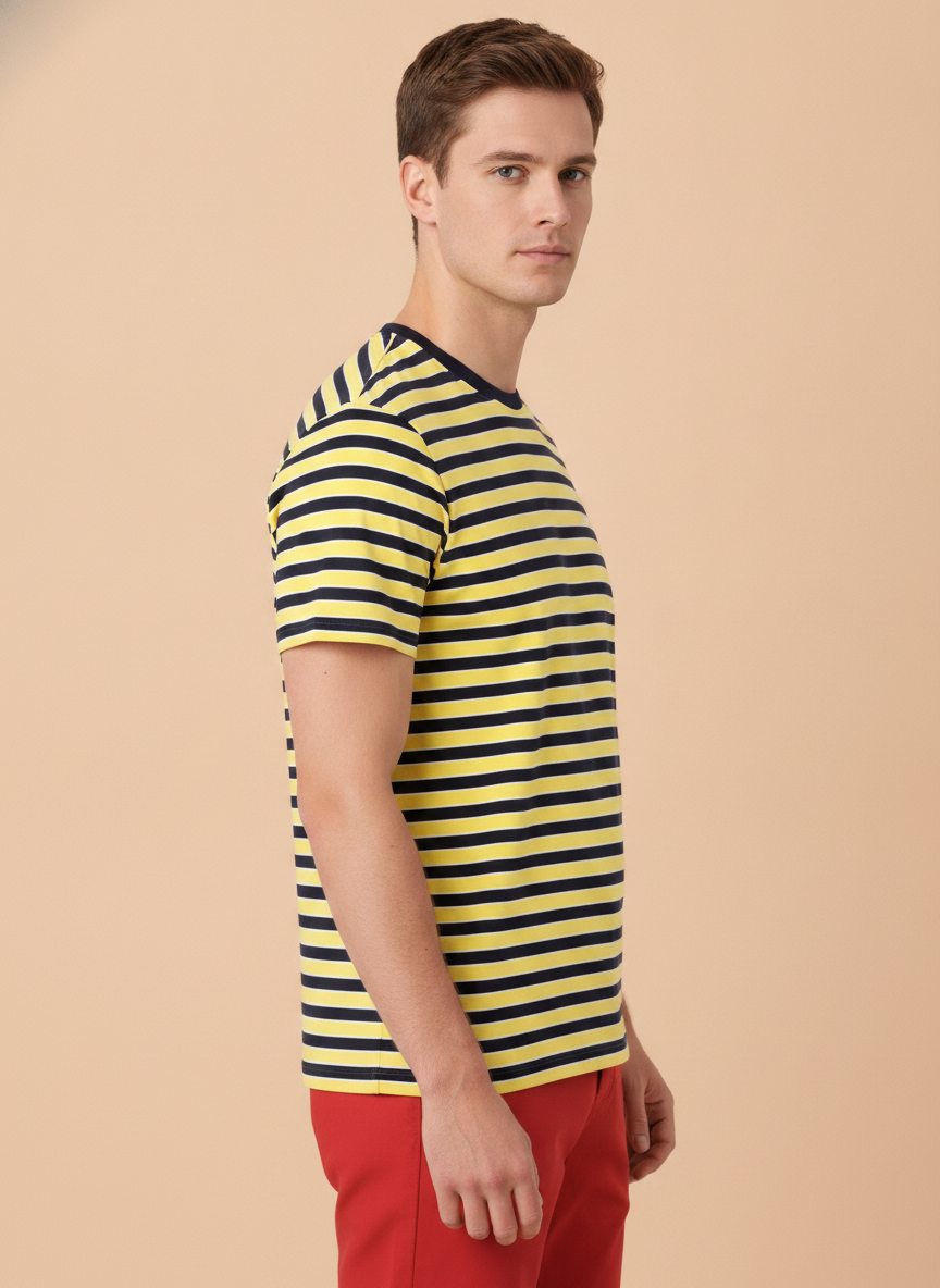 Mens Premium Cotton Striped Half Sleeve Crew Neck T-Shirts