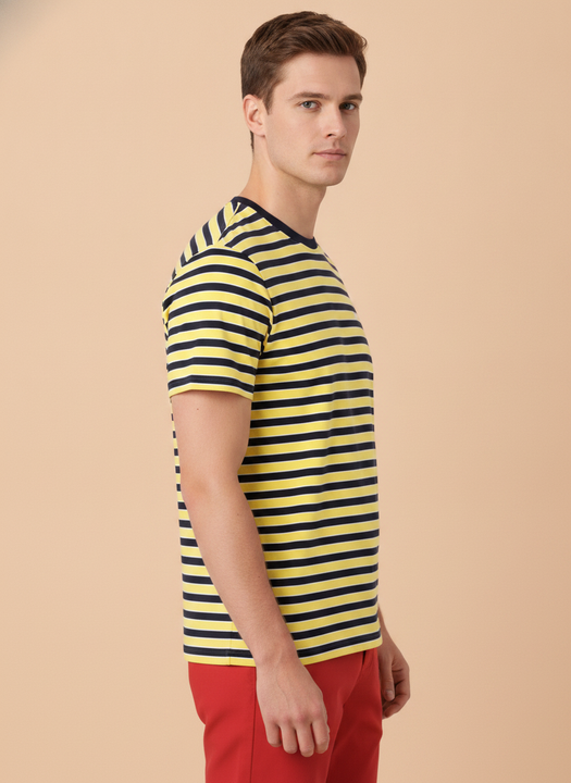 Mens Premium Cotton Striped Half Sleeve Crew Neck T-Shirts