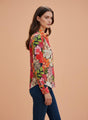 Satin Multicolour Long Length Curved Hem Digital Print Shirt