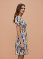 Rayon Printed Striped Smocked Midi Dress