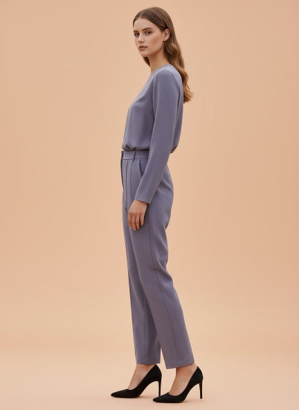 Banana Crepe Off White Skin Fit Multi Pleated Trouser