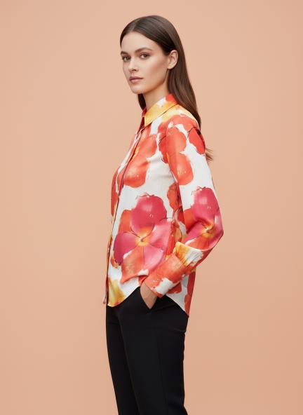 Premium American Crepe Multicolour Long Length Curved Hem Digital Print Shirt