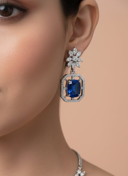 Blue Cubic Zirconia Necklace & Earrings Set for Women