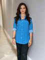 Women'S Premium Rayon Shirt With Blue Block Print