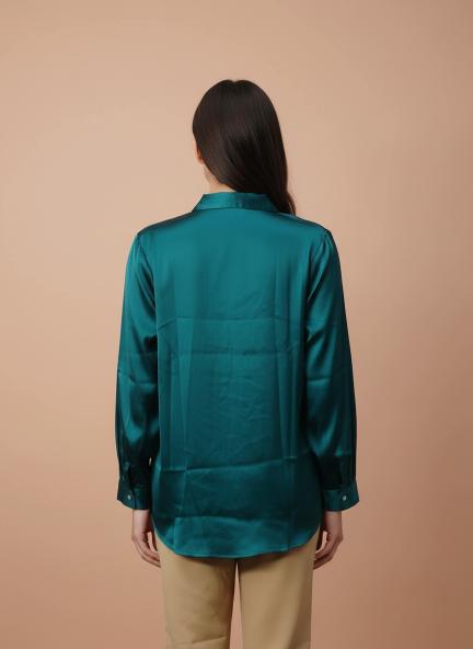 Summer Satin Peacock Mandarin Collar Shirt